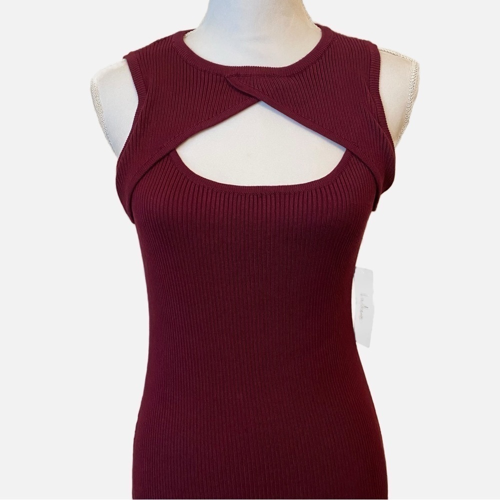 Lulus NWT Bodycon Sleeveless Rib Knit Cutout Round Neck Midi Dress Size Small